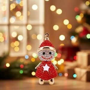 Adorable Rhinestone Holiday Snowman Keychain Bag Charm